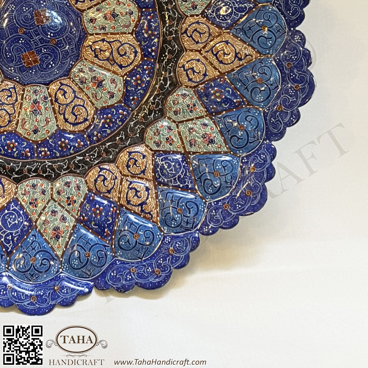 Persian Handmade enameled Wall Hanging plate on copper Eslimi design
